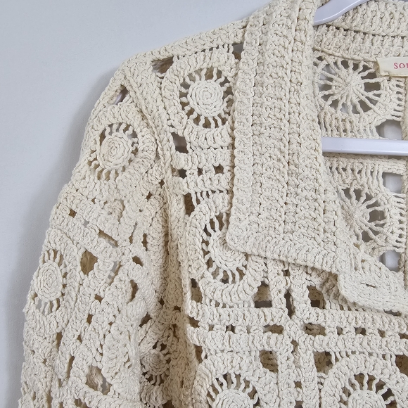 Solitaire Crochet Lace Sweater Cardigan in Ivory - Size S - Picture 3 of 9